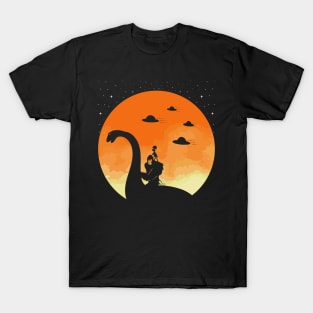 Funny Bigfoot Alien Riding Loch Ness Monster T-Shirt